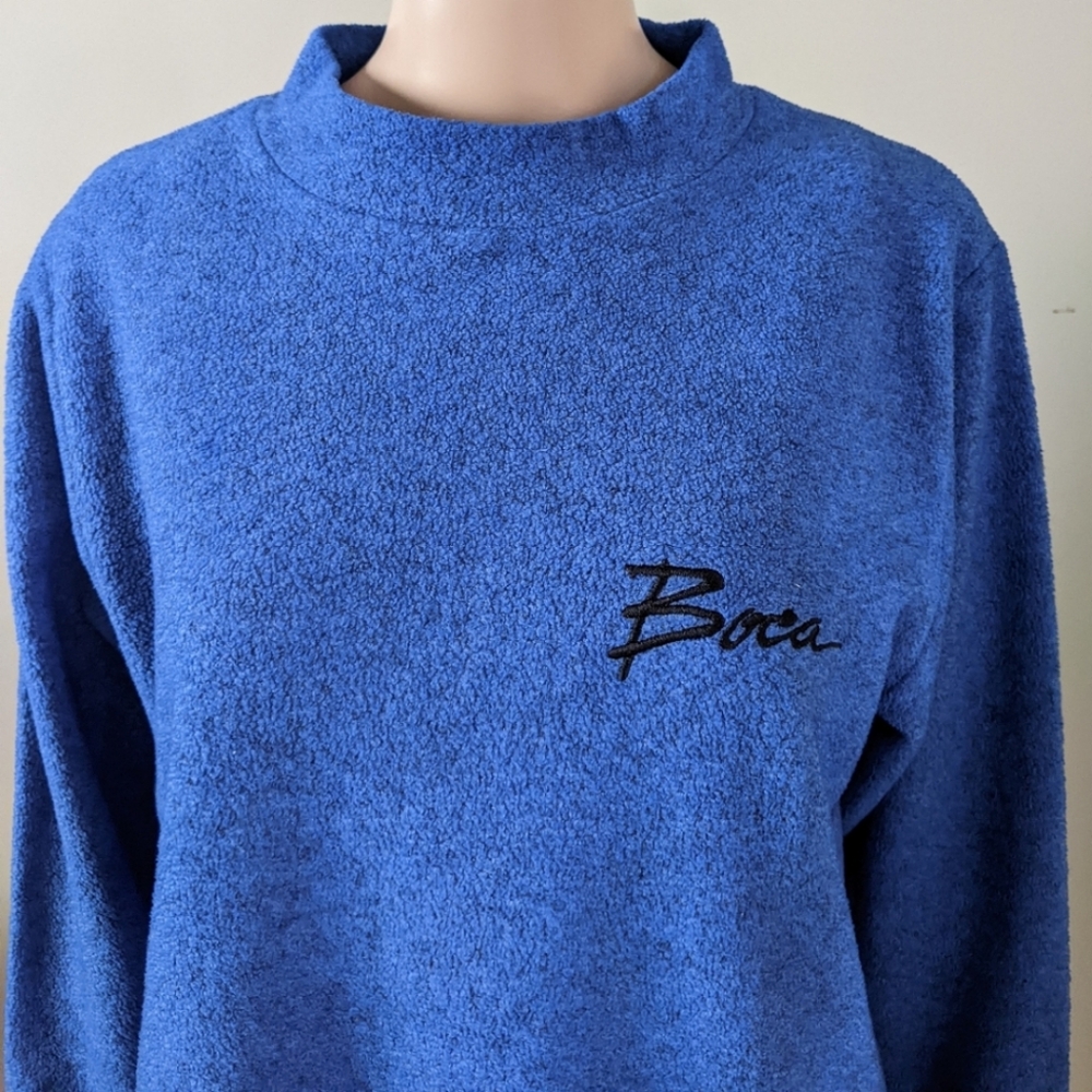 Vintage Boca fleece mock neck blue sweater, women's medium